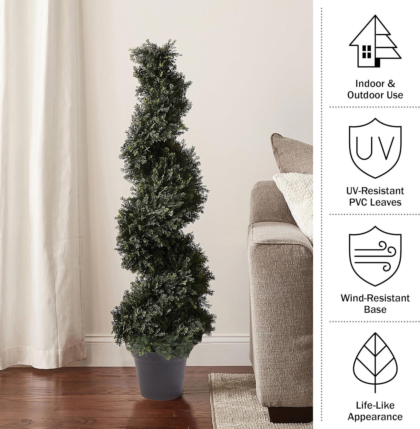 image:imageArtificial Tree  4FT Spiral Cypress Topiary Tree with Pot  UVProtected Indoor or Outdoor Fake Plants for Home or Porch Decor by Pure GardenGreen