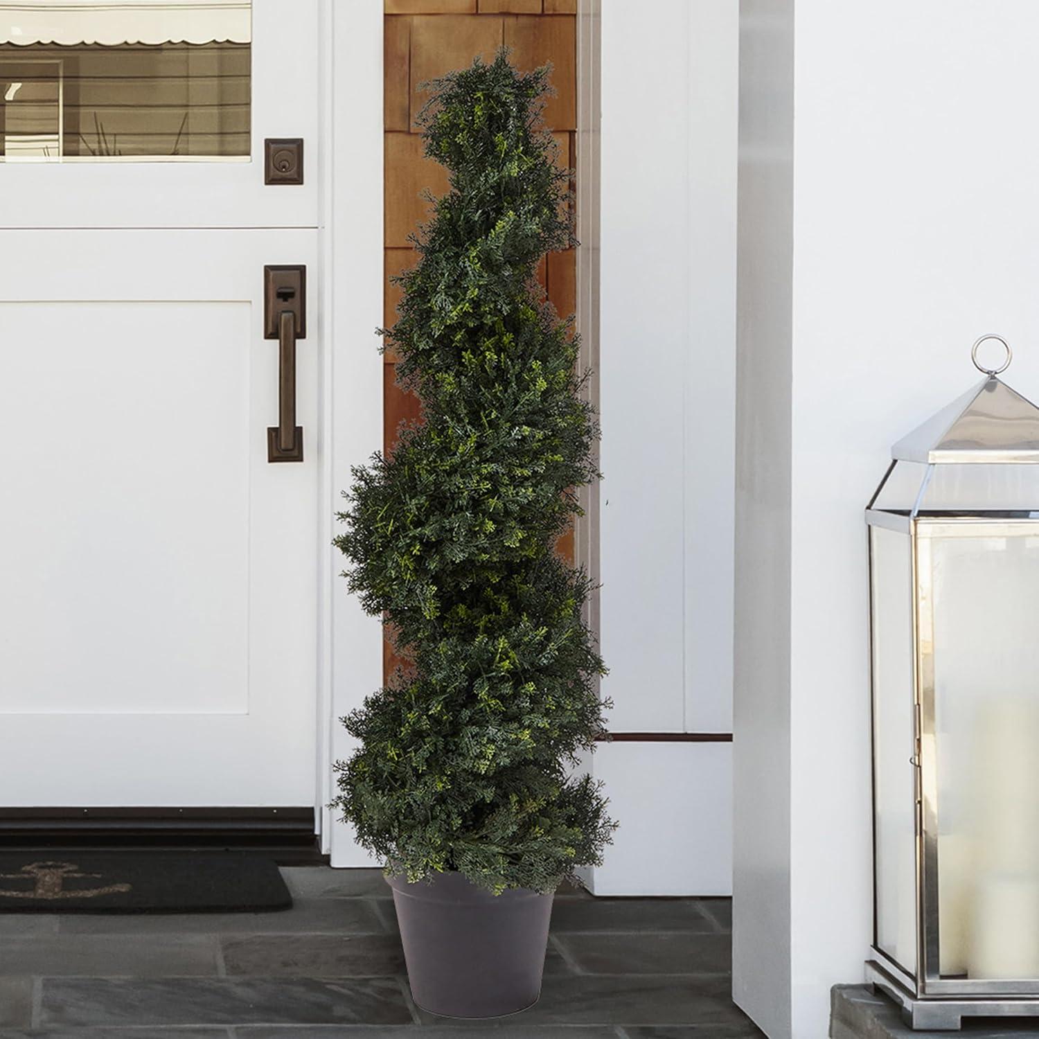 image:imageArtificial Tree  4FT Spiral Cypress Topiary Tree with Pot  UVProtected Indoor or Outdoor Fake Plants for Home or Porch Decor by Pure GardenGreen