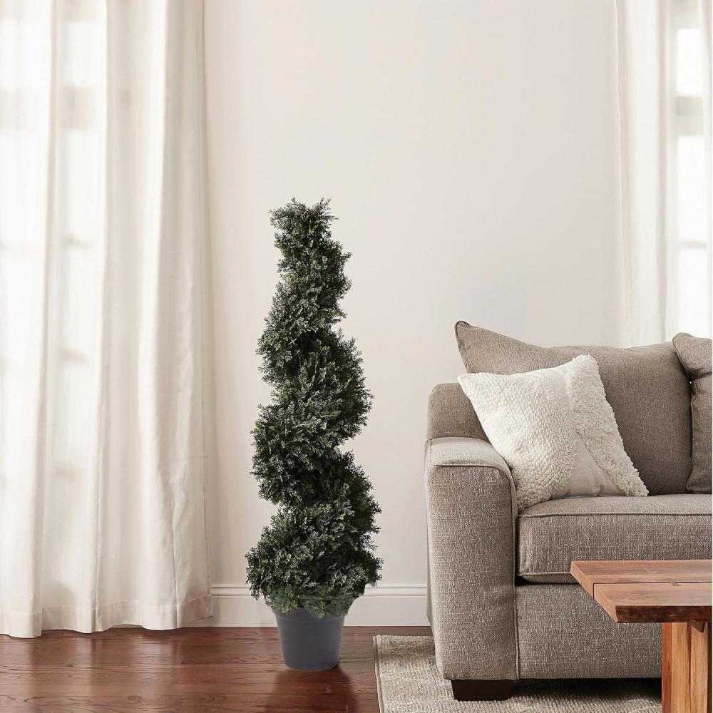 image:imageArtificial Tree  4FT Spiral Cypress Topiary Tree with Pot  UVProtected Indoor or Outdoor Fake Plants for Home or Porch Decor by Pure GardenGreen