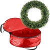 image:imagePure Garden Front Door Wreath and Storage Bag  21Inch Artificial Fern Wreath and Zippered Tote with Handles  Farmhouse Greenery Dcor195 Boxwood  Red Bag
