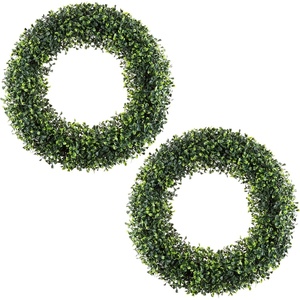 image:imagePure Garden 195Inch Boxwood Wreath Set of 2  Round UV Resistant Artificial Spring Winter Fall or Summer Wreath  IndoorOutdoor Summer Wreaths for Front Door195 Set of 2